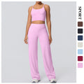 Sexy strappy back sports bra set with high-waisted wide-leg straight-leg yoga pants - perfect for outdoor leisure, running, and fitness