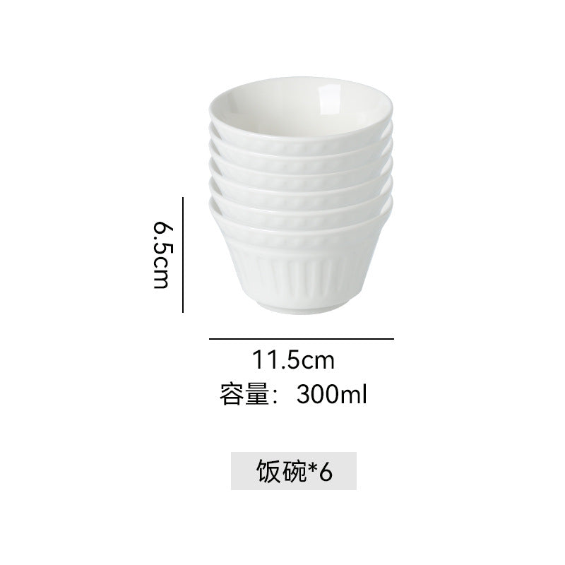 Simple stylish ceramic rice bowl for home restaurant embossed ceramic bowl dessert bowl high-looking classy tableware bowl