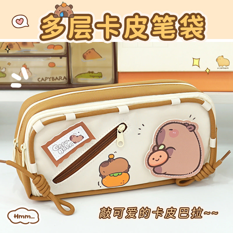 Xiaohongshu same drawstring student storage pencil case high value replaceable Velcro pencil case stationery case pencil case