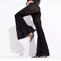European and american style cross-border independent website women's hot-selling sexy mesh flocked high-waisted leg-lengthening slightly flared casual pants