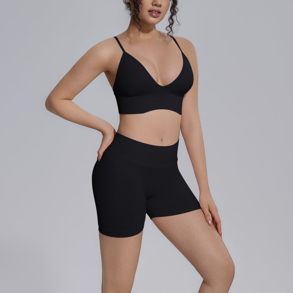 seamless pure color beautiful back tight breathable short high elastic yoga suit sports running fitness yoga suit