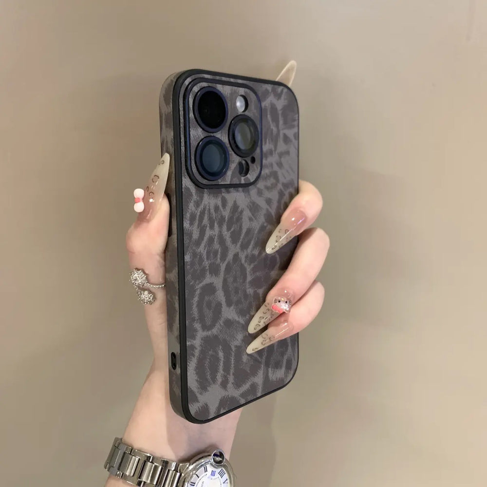 Leopard print leather texture phone case for iphone 17, protective cover for iphone 15 pro max, apple 15 with lens film, cross-border