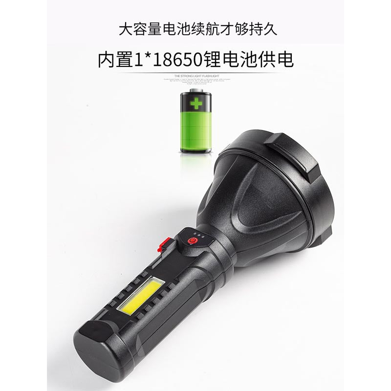 Cross-border new LED flashlight USB charging outdoor camping with side light power display plastic small flashlight