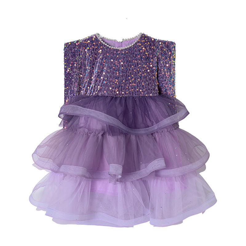 Girls' dress - new autumn  collection: stylish and sophisticated purple performance gown for baby girls, princess dress for children