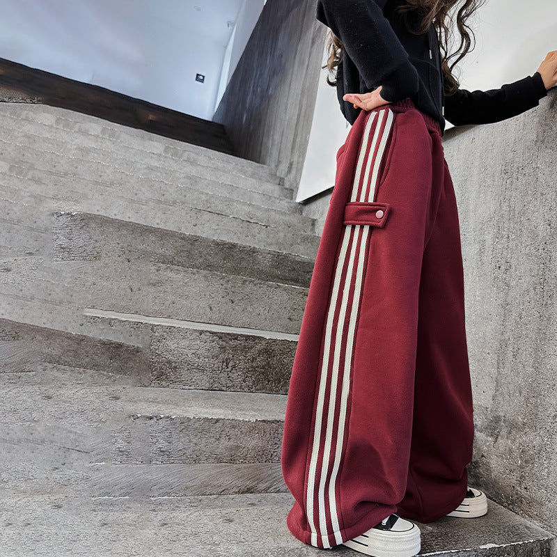 Girls' casual pants - autumn/winter fleece-lined,  new style, stylish children's trousers, loose wide-leg winter pants for mid-to-large children