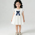 Girls' dress  new summer collection: stylish and chic princess dress for baby girls, featuring bow detail and flutter sleeves