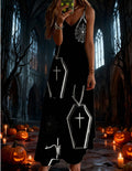 halloween pattern printing longdressv neckloose vacation suspender skirt