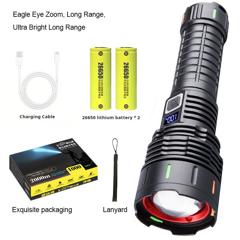 Laser flashlight rechargeable super bright high battery life large capacity lithium battery long-range large flood light outdoor digital display flashlight