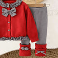 Girls' knitted cardigan and leggings set - new  spring/autumn collection - plaid bowknot cardigan sweater with scrunch socks