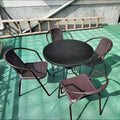 Outdoor table and chair set with umbrella, sunshade, perfect for outdoor cafes, bubble tea shops, and casual outdoor seating. features a wrought iron frame and rattan chairs, ideal for patios and gardens