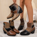 plus size 26 fall and winter new arrival studded side zipper short boots women's european and american pointed toe thick heel chelsea boots wholesale