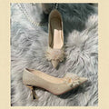 2025 french rhinestone pearl flower comfortable heel bridal wedding shoes for women