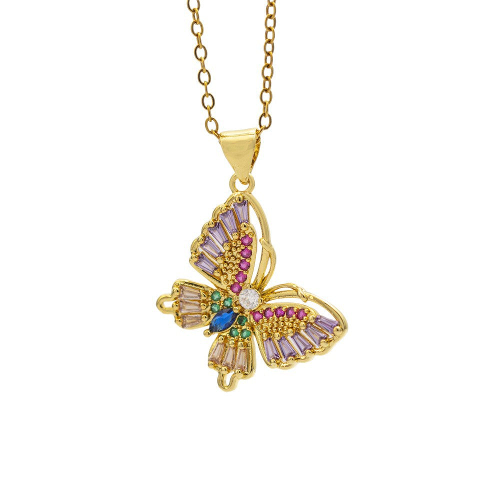 [titanium steel] fashion cross-border color zirconium butterfly necklace for women high-end light luxury versatile inlaid new sweater chain jewelry
