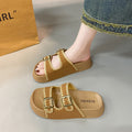 Thick sole heightened slippers women's slippers summer new arrival one-leg retro buckle embroideroutwearfashion birkenstock shoes