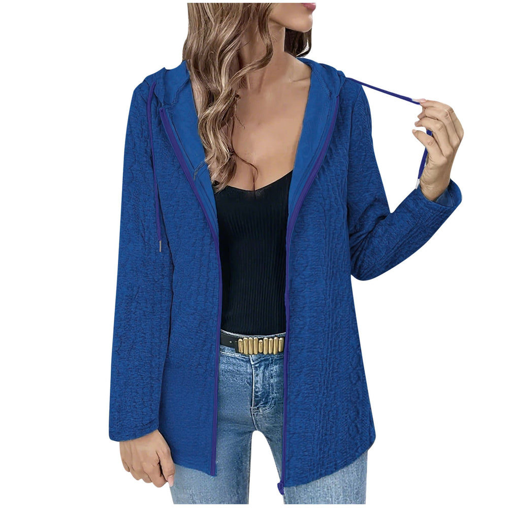 fashion cross-border women's spring fall and winterloose zipper long sleeves hooded tops casual cardiganoutwear