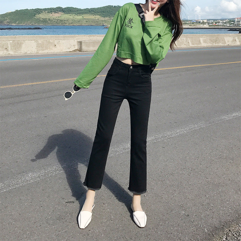 Straight-leg jeans,  new style, chic and fashionable denim cropped pants, comfortable and casual, stretchy and versatile women's jeans