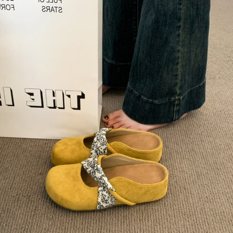 Yellow hidden heel birkenstock shoes women's 2026 spring summer new arrivalretrothick sole slip-on outwear toe-cap half slippers