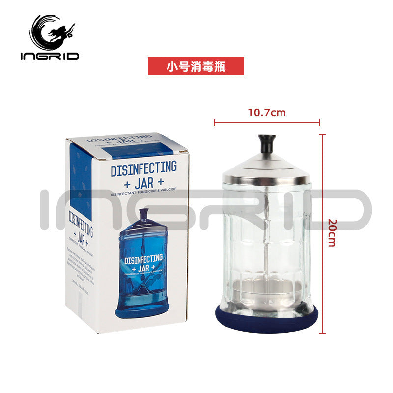 Special glass disinfection bottle for hair salon, hair tool comb scissors razor disinfection tank, stainless steel cover disinfection bottle