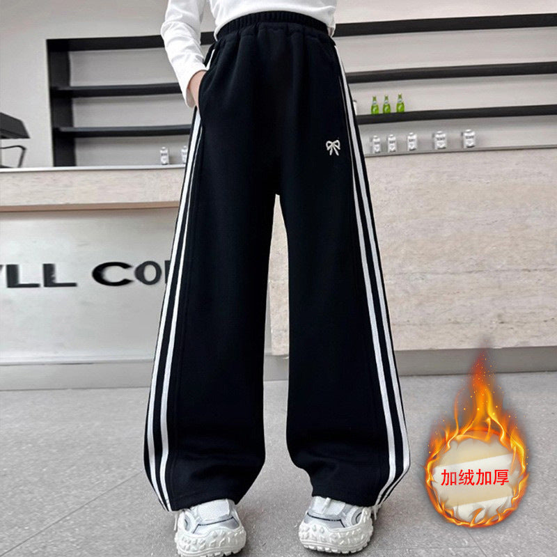 Girls' pants  new style sweatpants kids autumn and winter sports pants girls' winter fleece-lined wide leg pants slimming