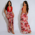 C7262 cross-border   fashion women's sexy deep v halter neck slim-fit printed dress