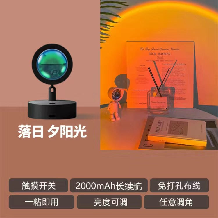 Rechargeable sunset wall lamp - no wiring, wireless remote control, ambient spotlight for bedroom, living room, background wall decoration