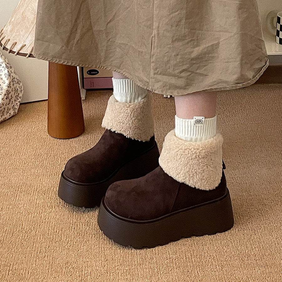 Thick sole heightened snow boots women's 2025new arrivalwinterfleece-linedheattech furry short bootsfashion ugly cute big toe cotton shoes
