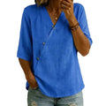 summer new women's solid color cotton linen european and american button-down top - cross-border e-commerce