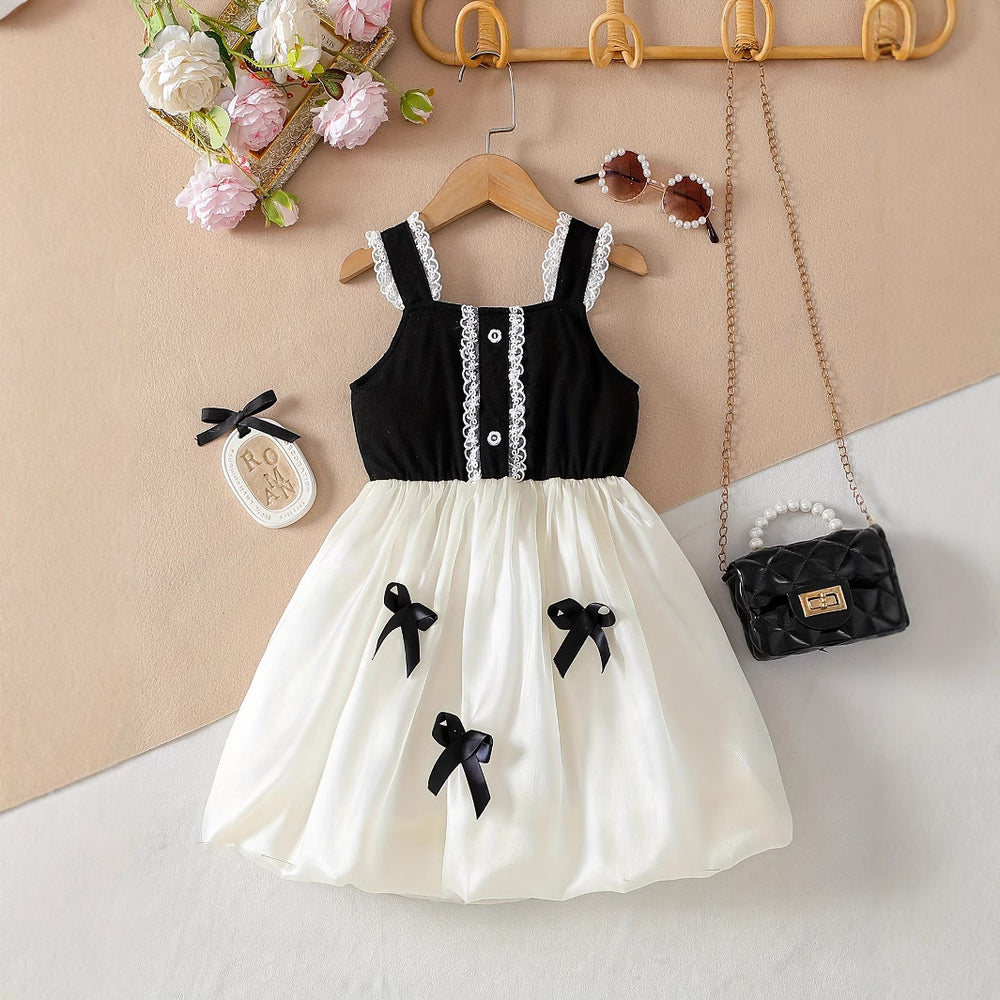 girls' summer sundress - korean style princess dress with bow, lace trim, and chic design