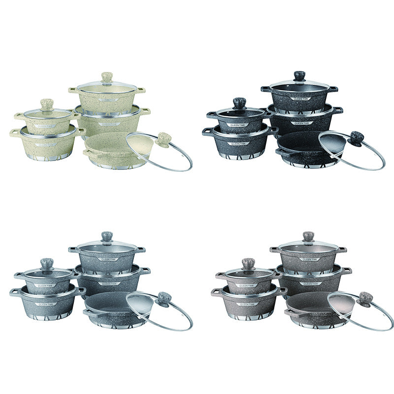 Lanya cross-border soup pot die-cast non-stick pot aluminum pot suit aluminum pot ten-piece cookware nonstickpot