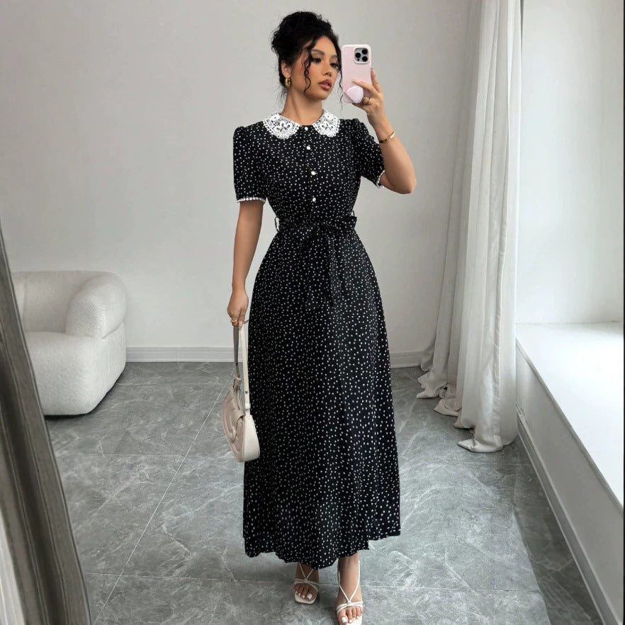 summer new arrival: french retro elegant lace patchwork polka dot dress