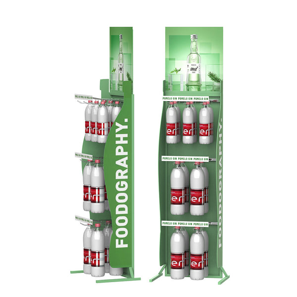 Juice display rack, beverage display rack, supermarket beverage rack, retail store customized beverage display rack, to map customization