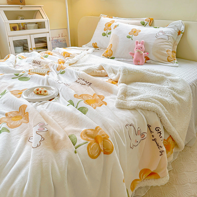 Winter Flannel Blanket Thickened Warm Lamb Fleece Blanket Office Nap Coral Fleece Blanket Milk Fleece Blanket