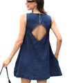 Fashion cross-border foreign trade  pure color denim vest skirt loose flesh-covering back hollow zipper dress for women