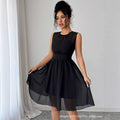 summer new arrival: european and american style black sleeveless chiffon dress - women's slimming, figure-flattering design