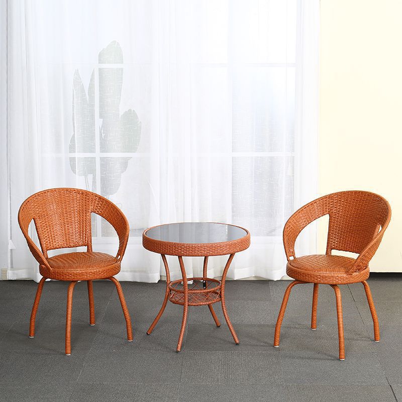 Simple balcony small tea table for home small apartment tea table living room rattan small coffee table table and chair combination glass round