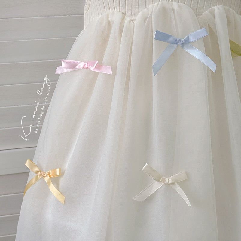 girls' summer dress,  sleeveless tank top mesh dress, baby bow princess dress