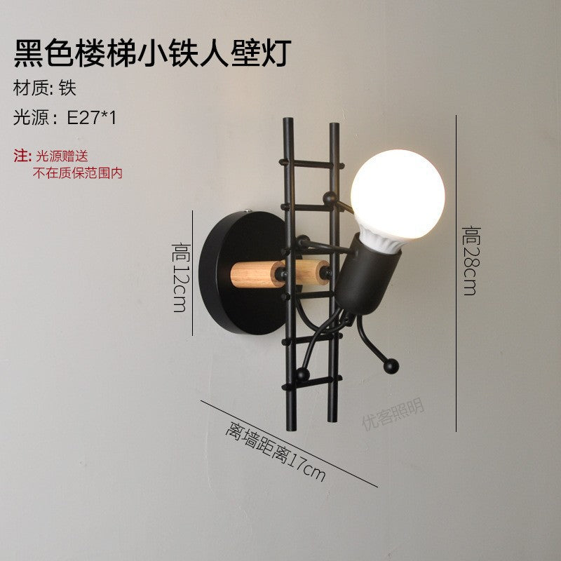 Cross-border  American industrial wind climbing stairs wall lamp creative bedroom bedside wall wrought iron villain wall lamp