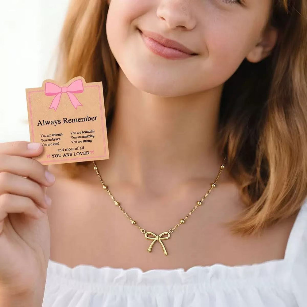amazon hot-selling fashionable minimalist bow pendant necklace for women, stainless steel light luxury clavicle chain