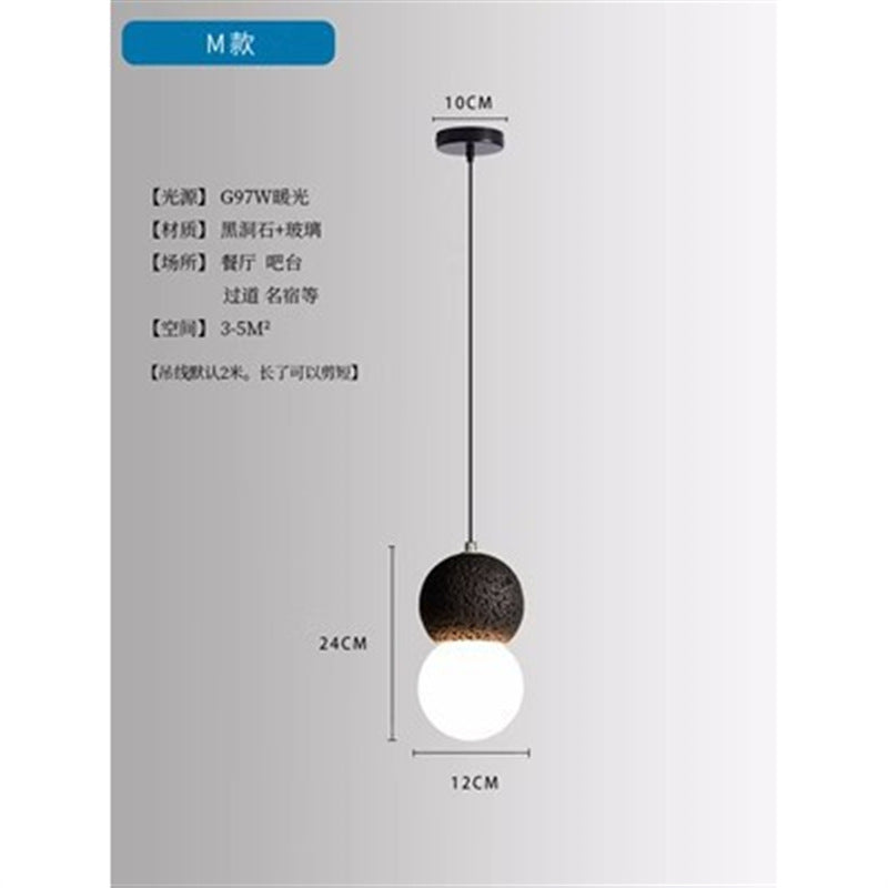 Wabi Sand Wind Minimalist Bedside Small Chandelier Creative Restaurant Bar Designer Black Hole Stone Bedroom Long Line Single Head Chandelier