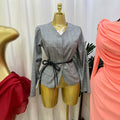 new arrivalplaidv necktie backshortoutwearretroelegant waist slimming looklong sleevestopsexport women's clothing