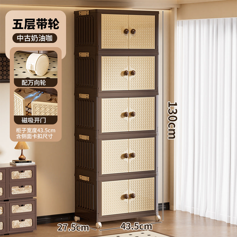 Cabinet folding storage box double door household clothing locker sorting medium and ancient style retro multi-layer storage furniture