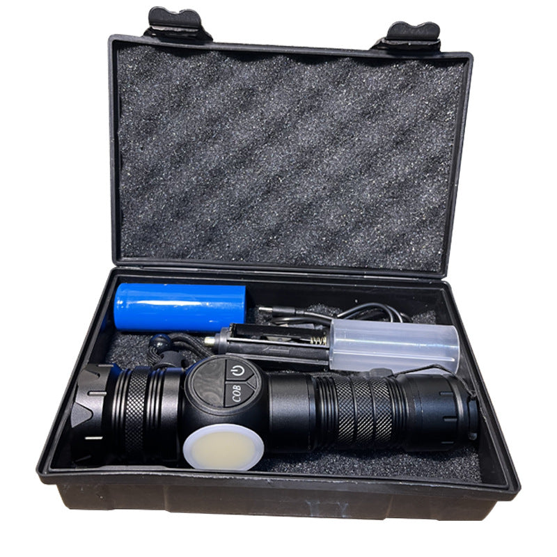 Cross-border white laser strong light flashlight Type-C charging screen display strong magnetic COB side light double switch LED flashlight