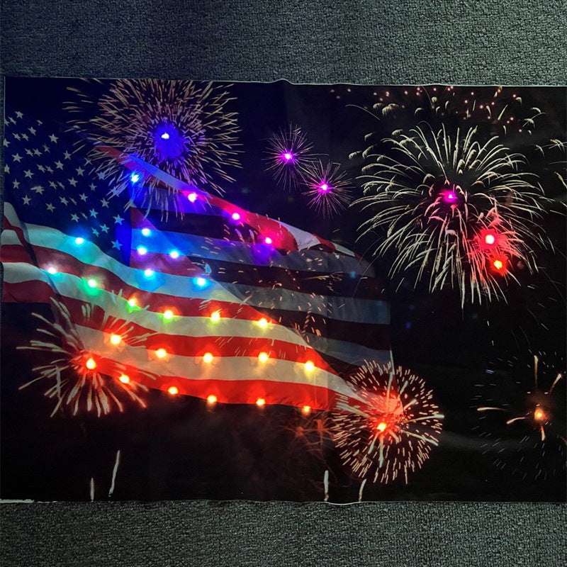 Cross-border new Independence Day cloth painting light American flag led lighting living room bedroom light string decorative lights
