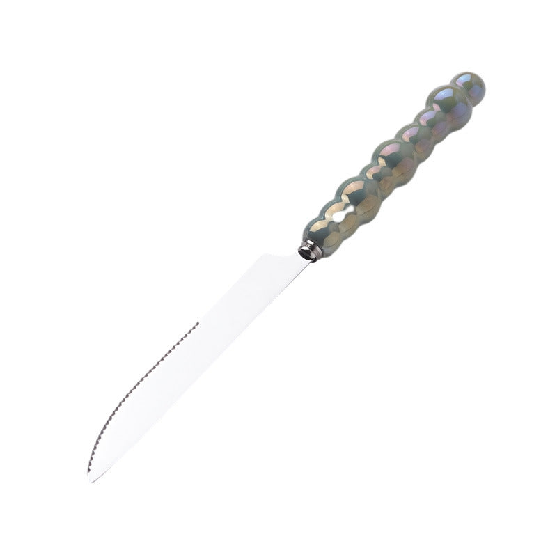 Light luxury style ins knife, fork, spoon, pearl handle, stainless steel tableware, creative fork, household high-looking mooncake knife and fork