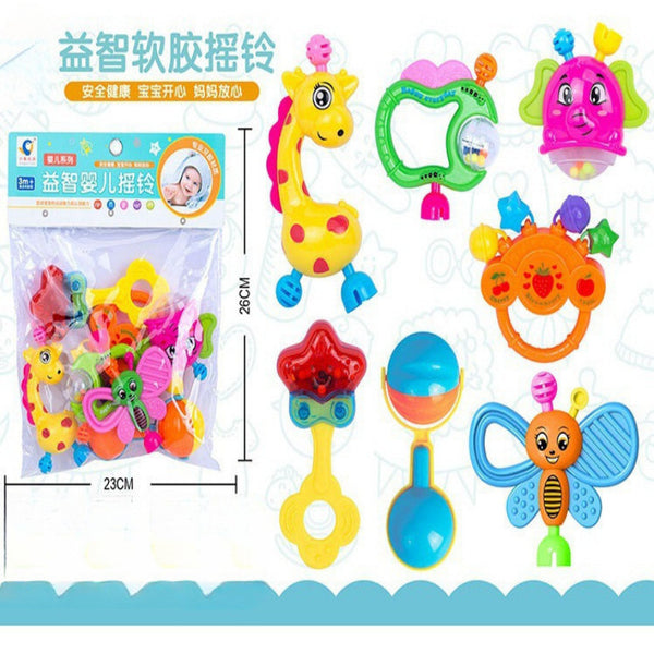 7-Piece set, newborn infant toothpaste soft glue rattle set 0-1 year old baby gift, children's educational plastic toy