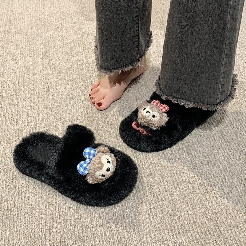 Popular internet celebrity fur slippers for women 2025fall and winternew arrivalk-stylecute shirley rose home cotton slippers for women outwear