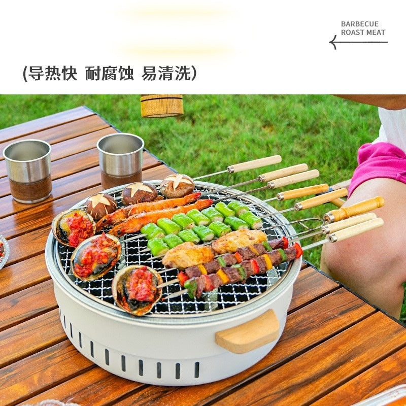 Outdoor camping style tea making by the stove zibo charcoal barbecue stove for home small multi-function smokeless barbecue grill heating stove