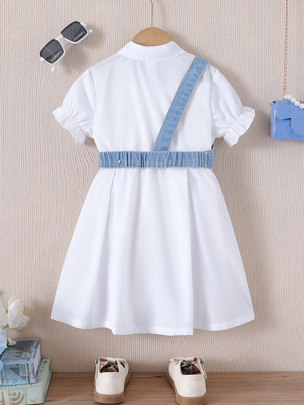 spring/summer children's export lapel shirt dress for girls, denim vest two-piece set