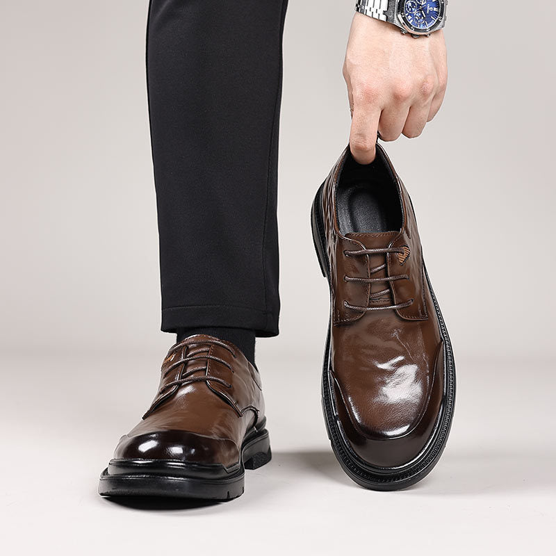 New arrival genuine leather casual business leather shoes best sellingretro hand-grabbed pattern men's leather shoes wedding wear formal men's shoes