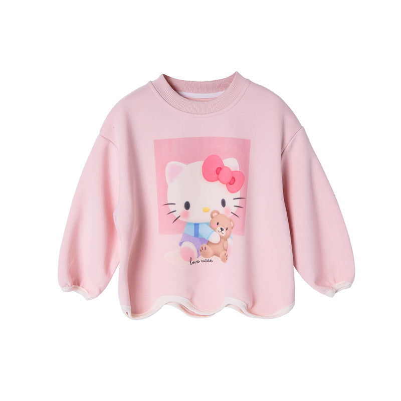 Girls' outfit:  autumn korean style trendy pink kids' hoodie cartoon top & kt print leggings two-piece set